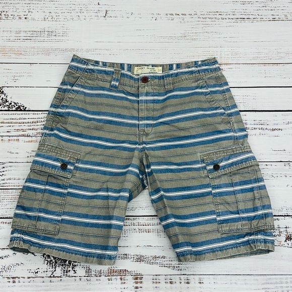 Lucky Brand Men's size 33 Gray Blue Stripe Cargo Shorts - Picture 7 of 11